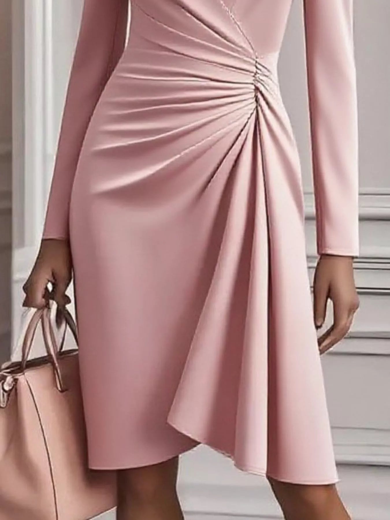 Ruched Surplice Long Sleeve Dress.