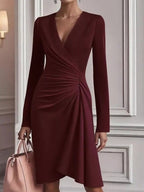 Ruched Surplice Long Sleeve Dress.