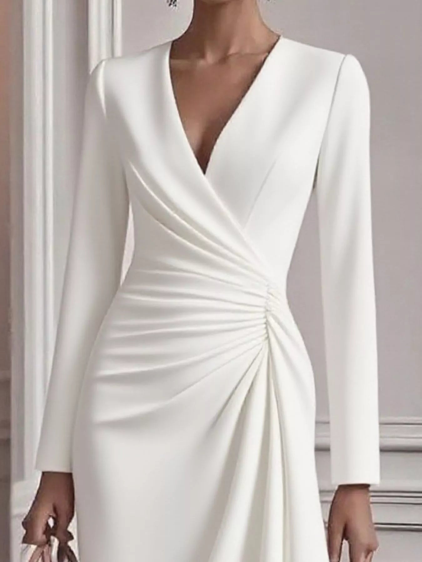 Ruched Surplice Long Sleeve Dress.