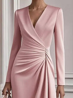 Ruched Surplice Long Sleeve Dress.