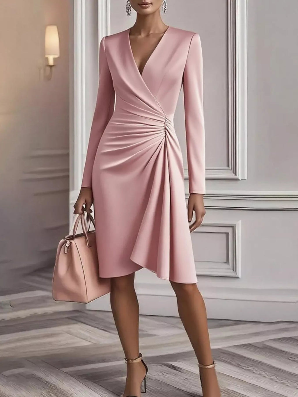 Ruched Surplice Long Sleeve Dress.