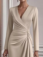 Ruched Surplice Long Sleeve Dress.