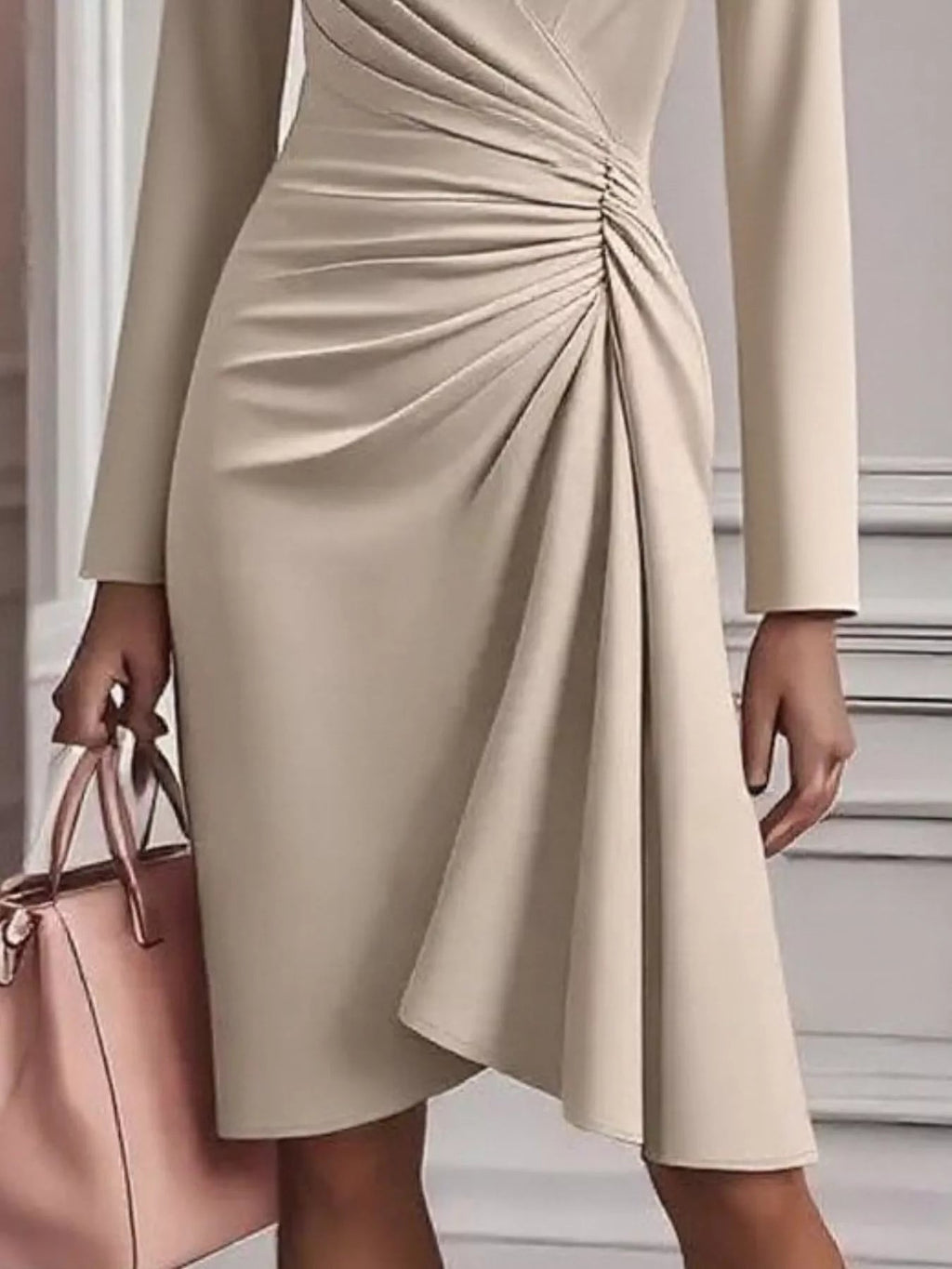 Ruched Surplice Long Sleeve Dress.