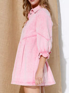 Ruffled Cuff Button-Down Denim Dress.