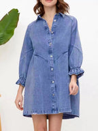 Ruffled Cuff Button-Down Denim Dress.