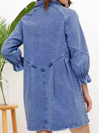 Ruffled Cuff Button-Down Denim Dress.