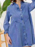 Ruffled Cuff Button-Down Denim Dress.