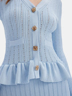 Ruffled V-Neck Top and Midi Skirt Sweater Set.