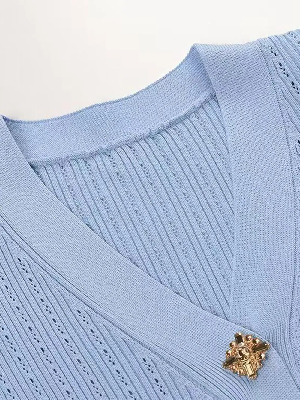 Ruffled V-Neck Top and Midi Skirt Sweater Set.