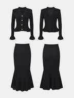 Ruffled V-Neck Top and Midi Skirt Sweater Set.