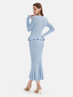 Ruffled V-Neck Top and Midi Skirt Sweater Set.