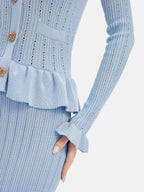 Ruffled V-Neck Top and Midi Skirt Sweater Set.