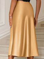 Elegant satin midi skirt showcasing sophisticated design and luxurious fabric for formal occasions