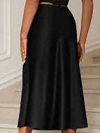 Elegant satin midi skirt showcasing sophisticated design and luxurious fabric for formal occasions