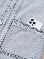 Scalloped Trim Patch Pocket Button Front Denim Vest.