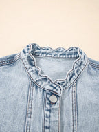 Scalloped Trim Patch Pocket Button Front Denim Vest.