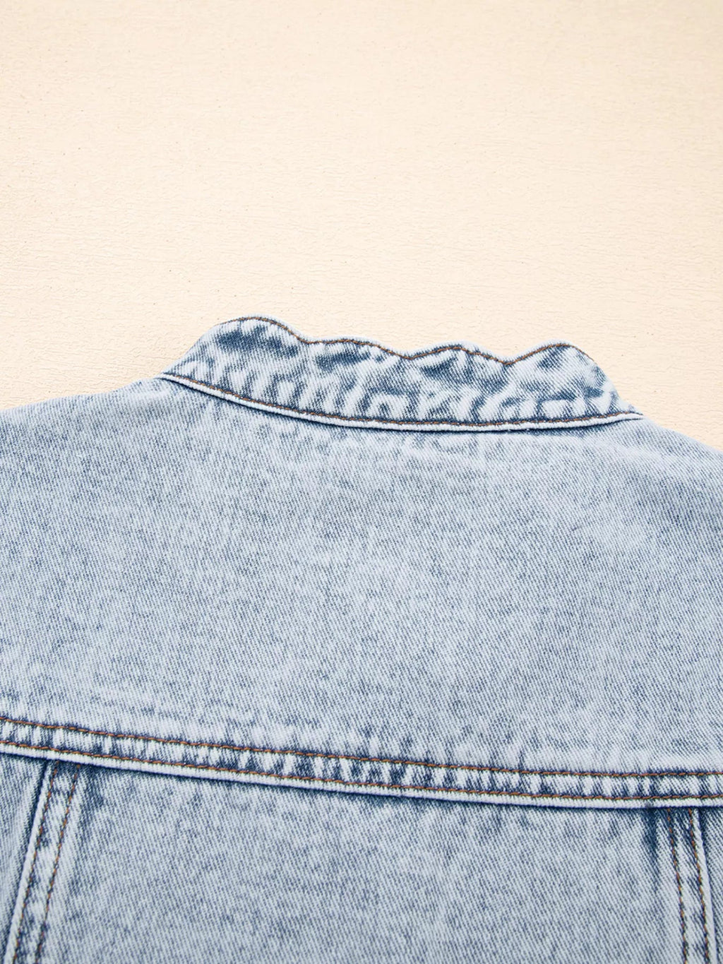Scalloped Trim Patch Pocket Button Front Denim Vest.