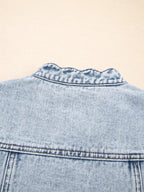 Scalloped Trim Patch Pocket Button Front Denim Vest.