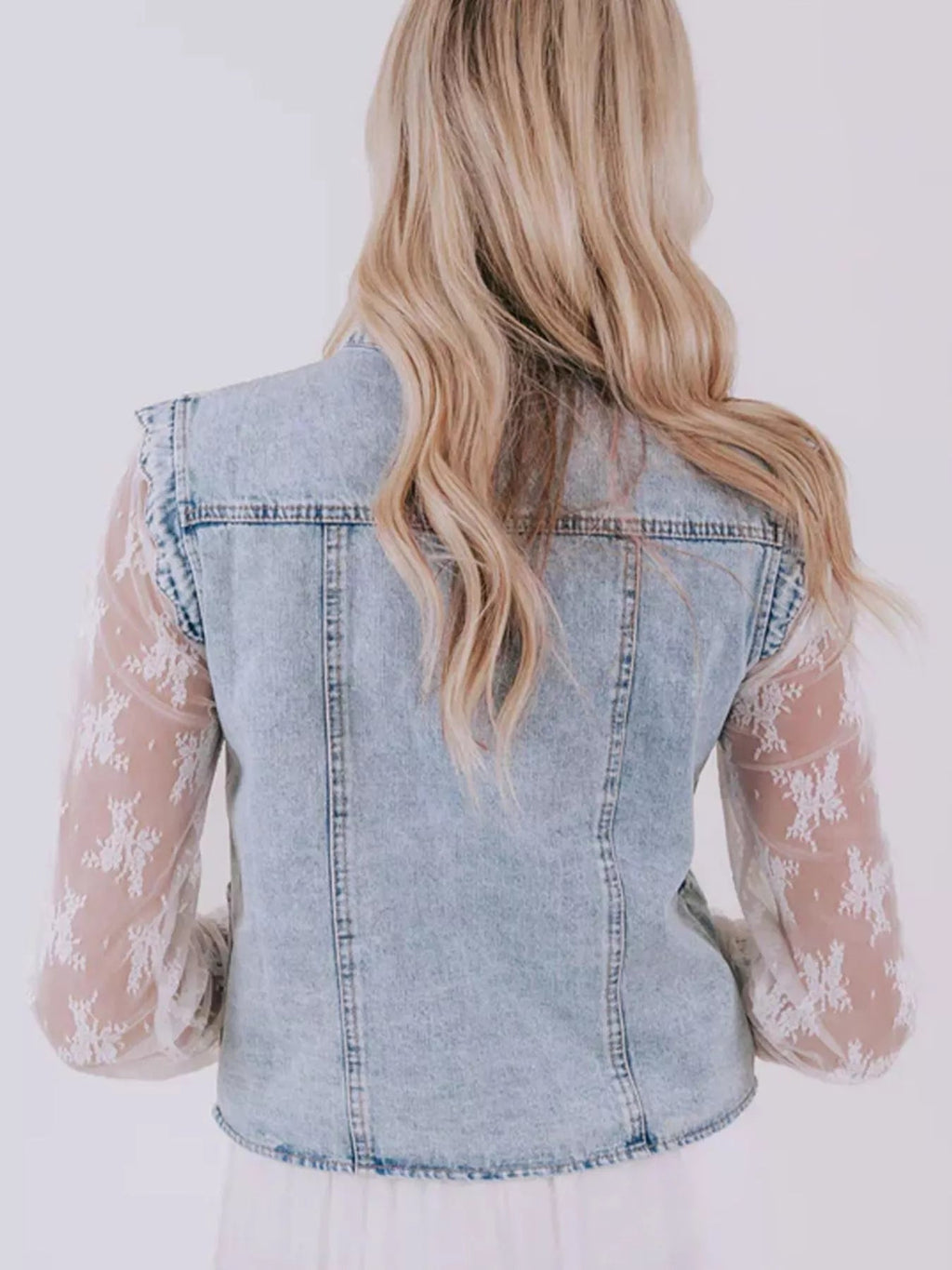 Scalloped Trim Patch Pocket Button Front Denim Vest.