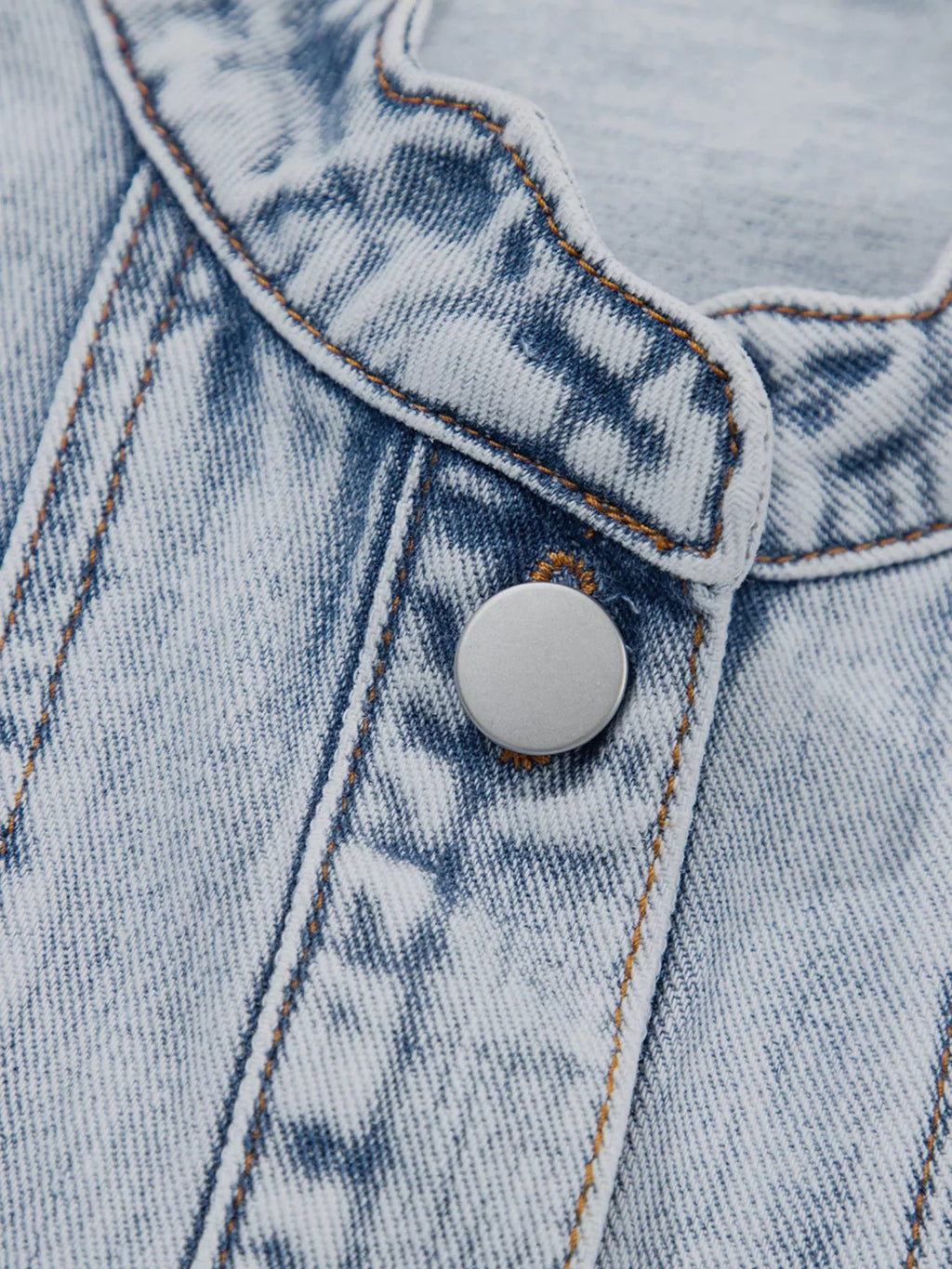 Scalloped Trim Patch Pocket Button Front Denim Vest.