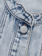 Scalloped Trim Patch Pocket Button Front Denim Vest.