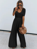Scoop Neck Short Sleeve Jumpsuit.