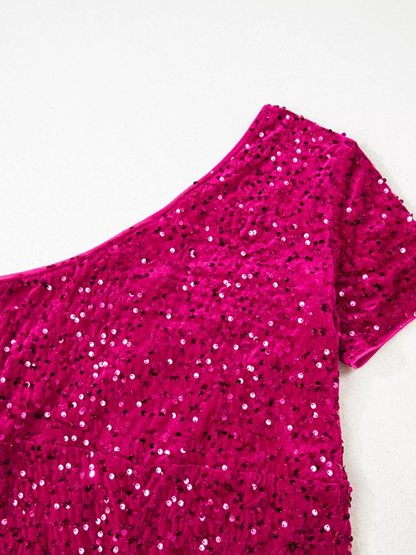 Sequin One-Shoulder Dress with High Slit.