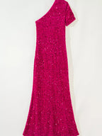 Sequin One-Shoulder Dress with High Slit.
