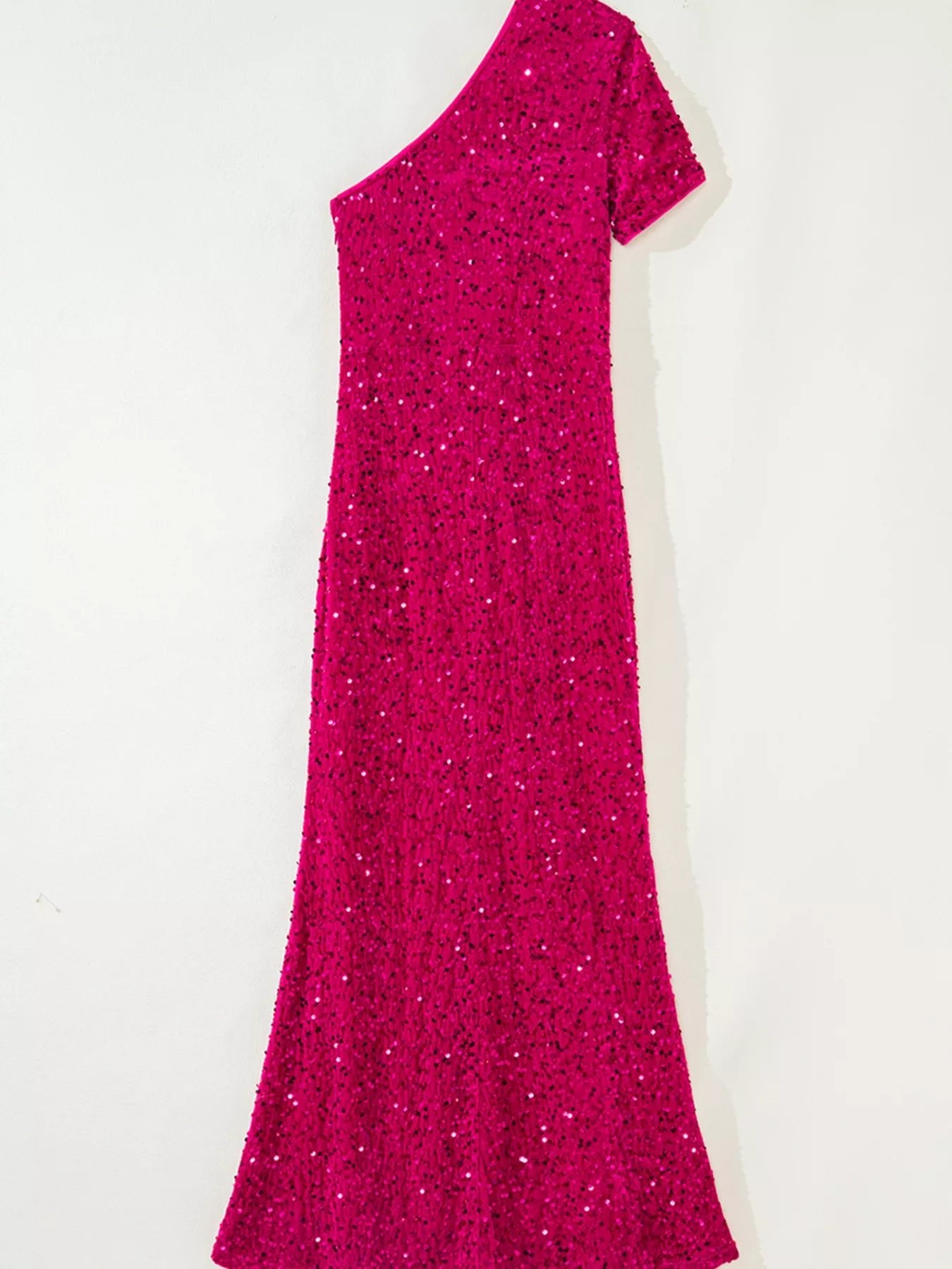 Sequin One-Shoulder Dress with High Slit.