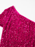 Sequin One-Shoulder Dress with High Slit.