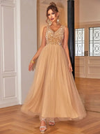 Sequin V-Neck Sleeveless Dress.