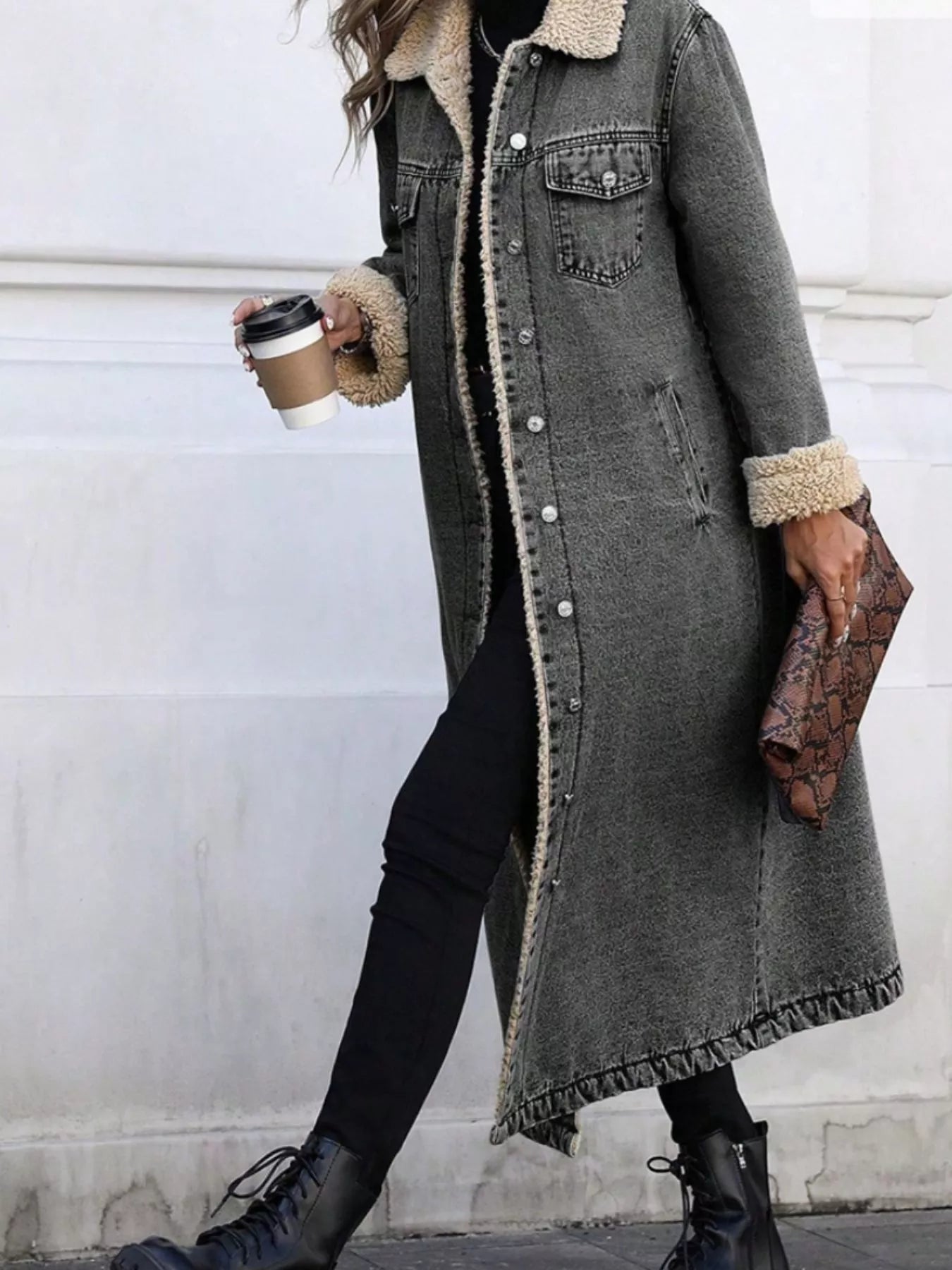 Sherpa Lined Longline Denim Jacket.