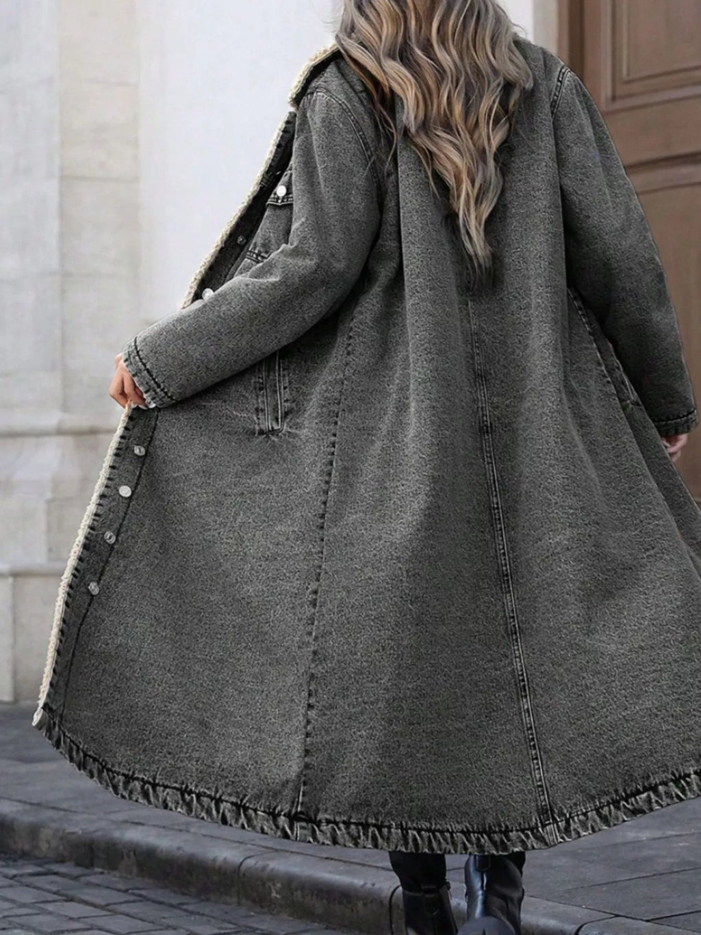 Sherpa Lined Longline Denim Jacket.