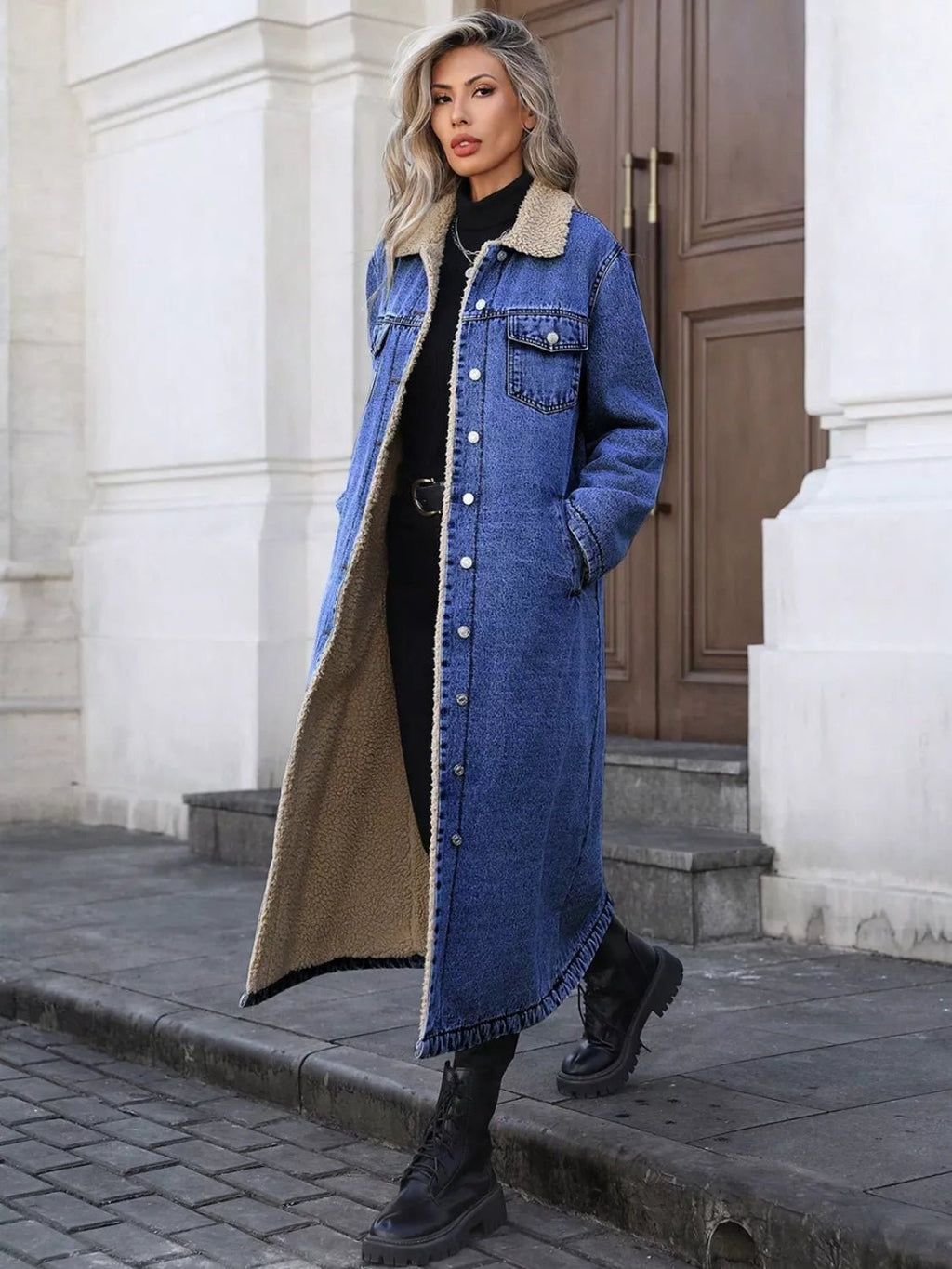 Sherpa Lined Longline Denim Jacket.