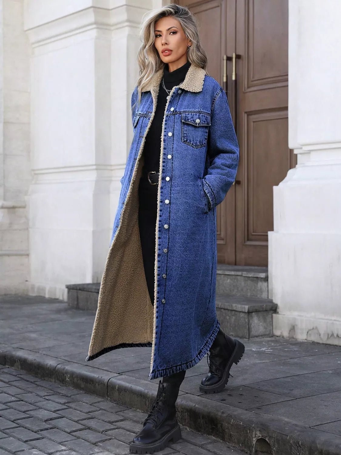 Sherpa Lined Longline Denim Jacket.