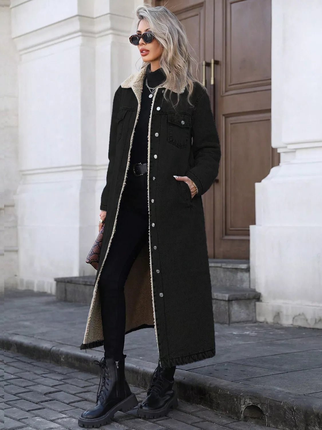 Sherpa Lined Longline Denim Jacket.