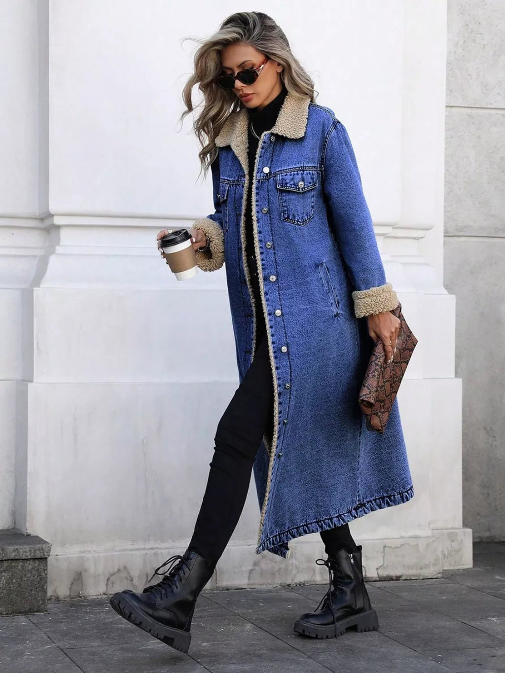 Sherpa Lined Longline Denim Jacket.