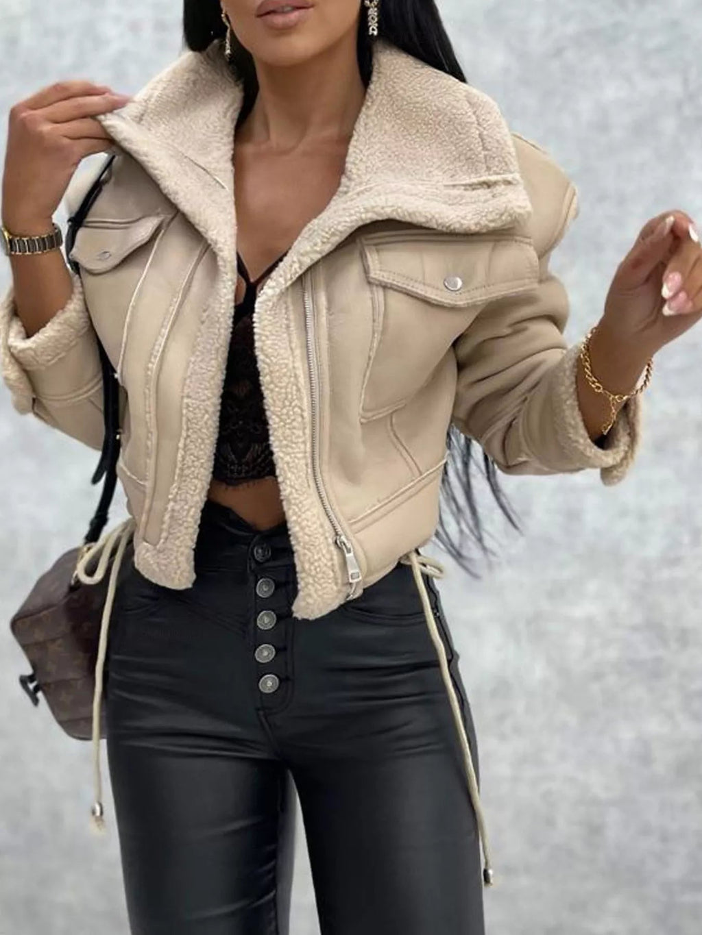 Sherpa Trim Cropped Jacket.
