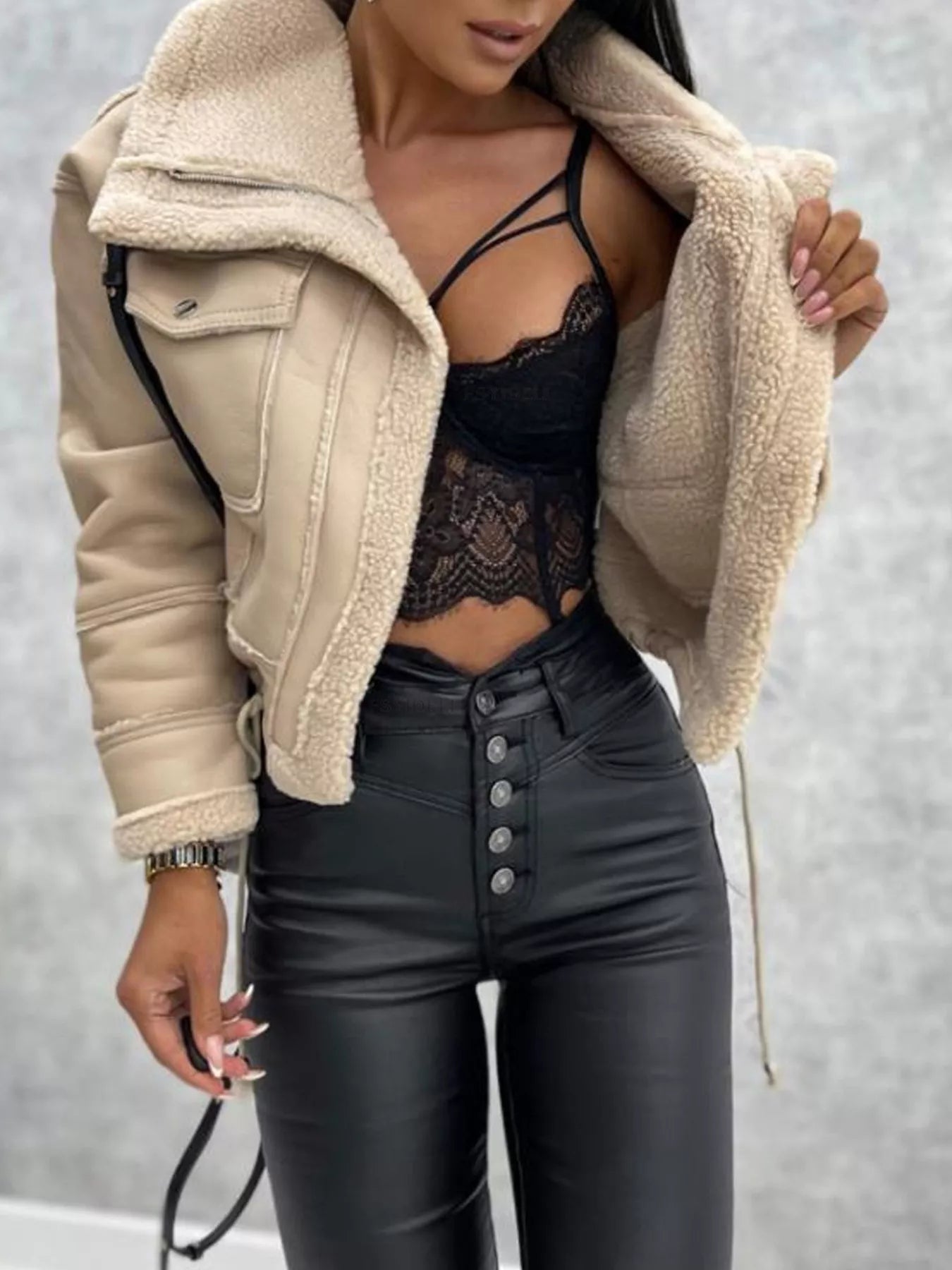Sherpa Trim Cropped Jacket.