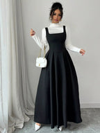 Sleeveless A-Line Maxi Dress with Square Neckline.