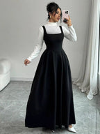 Sleeveless A-Line Maxi Dress with Square Neckline.