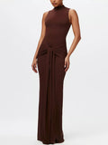 Sleeveless Mock Neck Knot Front Maxi Dress.