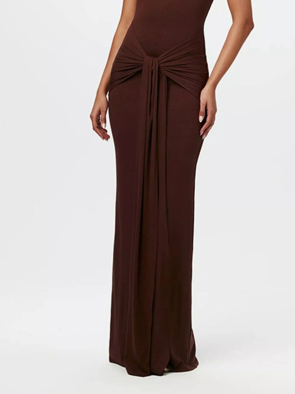Sleeveless Mock Neck Knot Front Maxi Dress.