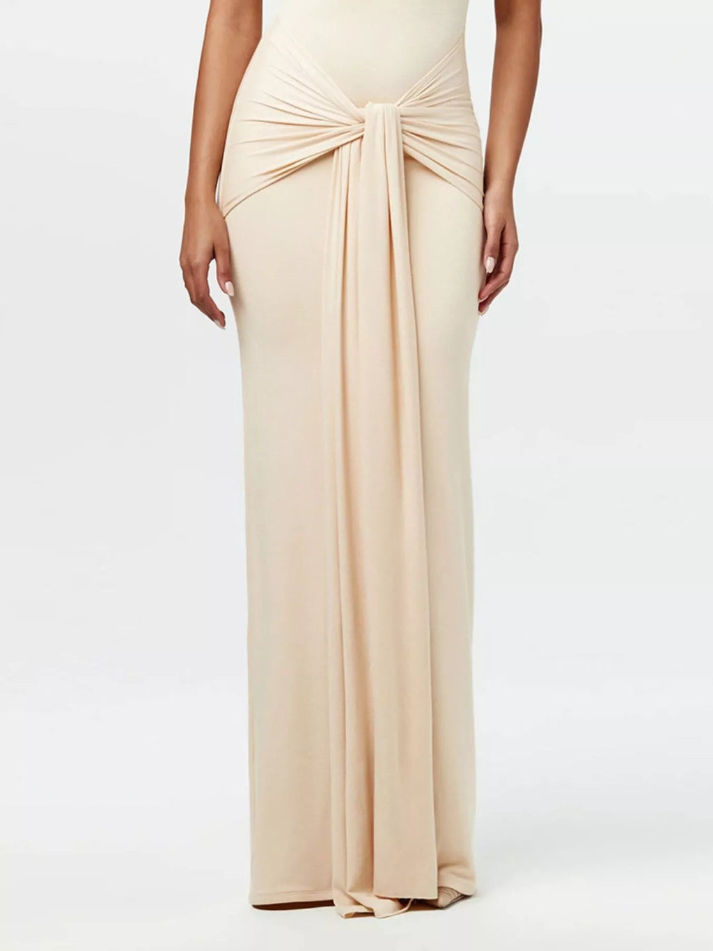 Sleeveless Mock Neck Knot Front Maxi Dress.