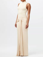 Sleeveless Mock Neck Knot Front Maxi Dress.