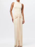 Sleeveless Mock Neck Knot Front Maxi Dress.