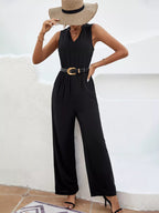 Sleeveless V-Neck Wide Leg Jumpsuit.