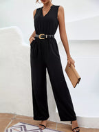 Sleeveless V-Neck Wide Leg Jumpsuit.