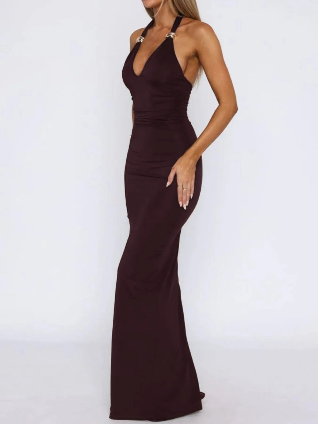 Slit Back Halter Neck Maxi Dress.