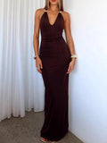 Slit Back Halter Neck Maxi Dress.